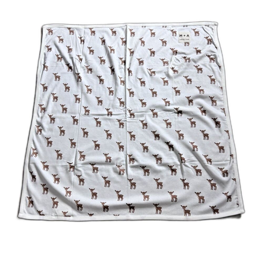 Monica + Andy Organic Cotton Ivory Brown Blanket  32" X 32"  "Bambi" Print NWOT